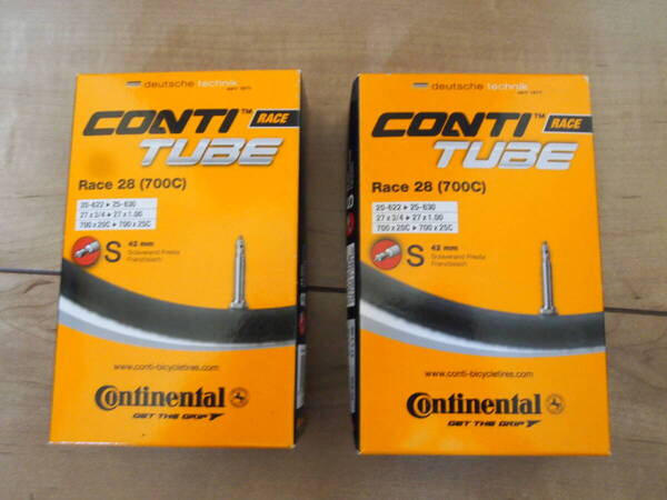 ☆即決 コンチネンタル(Continental) チューブ Race28(700C) 20-25C(仏式42mm) 2本セット 新品未使用 CONTI TUBE☆