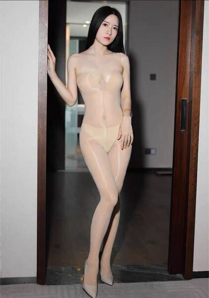 送料無料 セクシーボディストッキング 全身タイツ ベージュ オープンクロッチ 光沢 ベージュ