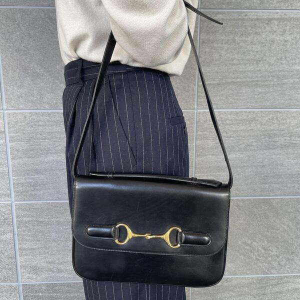 CELINE セリーヌ ホースビット ボックスカーフ レザー 2way ハンドバッグ 肩がけ ワンショルダーバッグ 黒 ブラック ゴールド金具