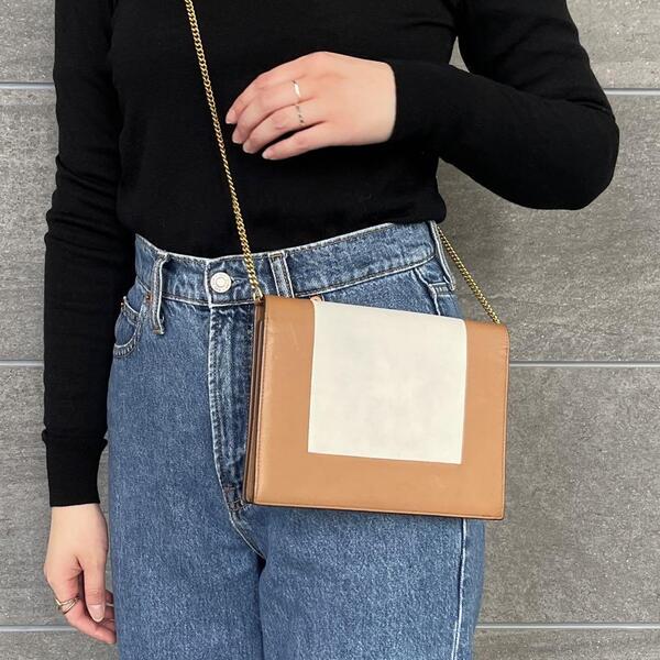 CELINE セリーヌ フレーム イブニング ゴールド チェーン ショルダーバッグ クラッチバッグ カーフスキン レザー バイカラー 斜めがけ