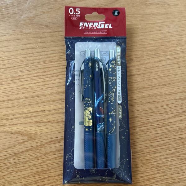 【新品】ディズニー ミッキーファンタジア エナージェルボールペン3本セット 0.5mm 黒 インク ペンテル 限定デザイン