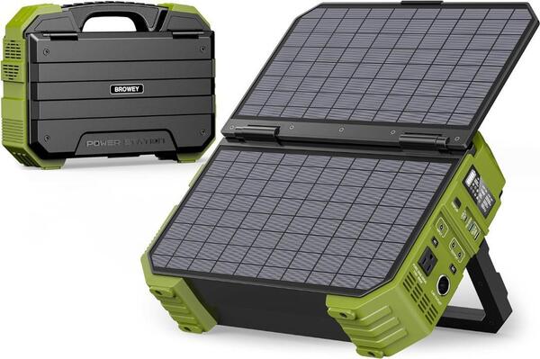 BROWEY ポータブル電源 独自のソーラーパネル一体型 AC100V 出力1000W(瞬間最大2000W) 大容量