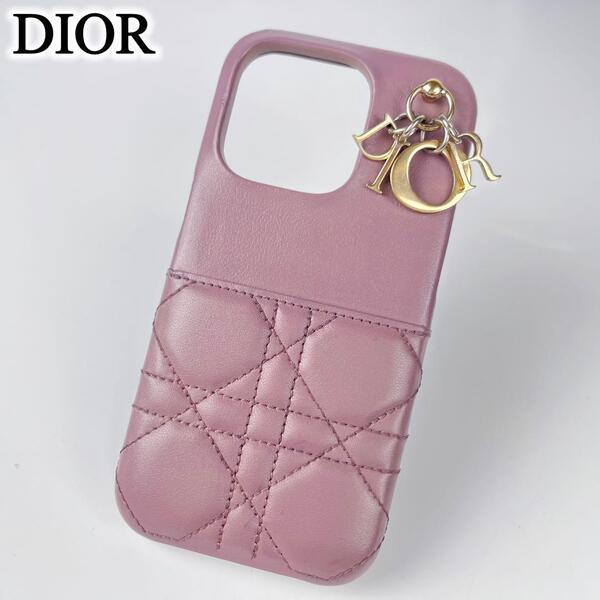 【美品】DIOR ディオール カナージュ キルティング ロゴチャーム スマホケース iPhoneケース クリスチャンディオール レザー アイフォーン