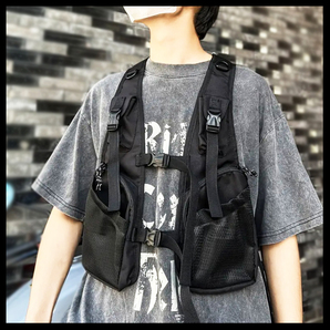 【新品・未使用】チェストバッグ ベスト型 ボディバッグ アクティビティベスト メンズ レディース バック BAG (ブラック) ☆送料無料☆