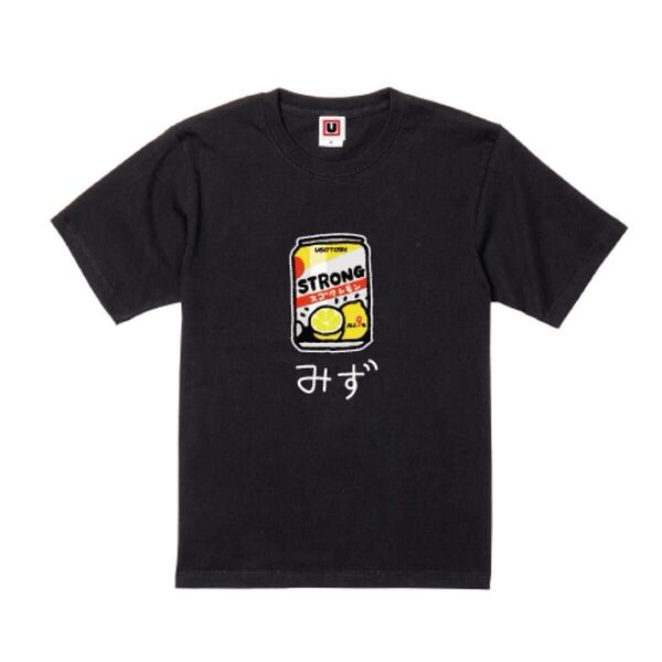 USOT うそT ストロング×みず おもしろTシャツ 半袖Tシャツ かわいい パロディ ブラック BLACK 黒Tee ゆるい L