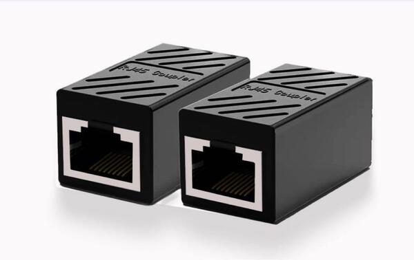 【2個セット】RJ45 LANケーブル用中継コネクタ コンパクト 延長 ブラック G155