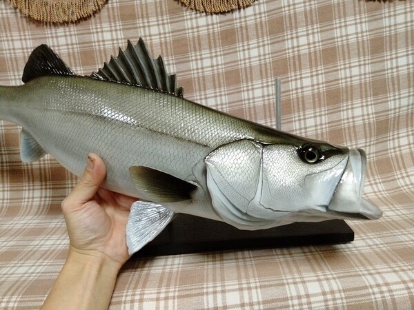 ハンドメイド 59cmシーバス フィギュア レプリカ置物 オブジェ fish craft REAL