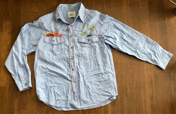 WORLD ISLAND ワールドアイランドMADE IN U.S.Aデニム刺繍Lサイズ 長袖シャツ