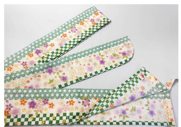 弓道 弓ふくろ 緑市松と麻に紫桜柄 並寸から二寸伸びまで用 ハンドメイド品