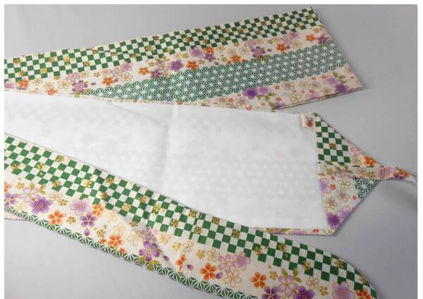 弓道 弓巻 緑市松と麻に紫桜柄 並寸から二寸伸びまで用 ハンドメイド品