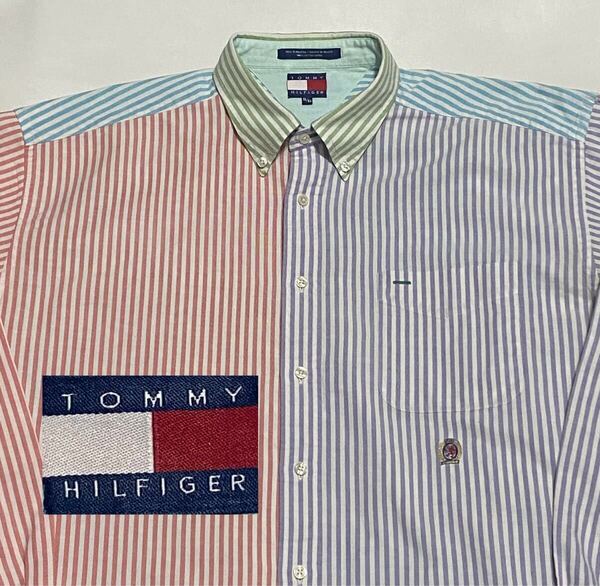 90's TOMMY HILFIGER クレージーパターン オックスフォード ボタンダウン コットンシャツ XLサイズ ビンテージ古着 90年代 80's vintage