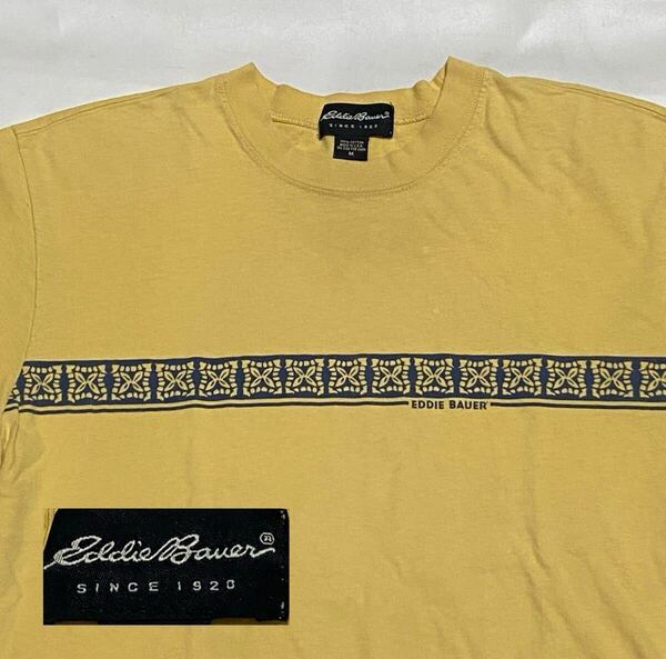 90's Eddie Bauer エディバウアー ボーダープリントTシャツ Mサイズ USA製 ビンテージ古着 90年代 黒タグ vintage アウトドア 80's 70's