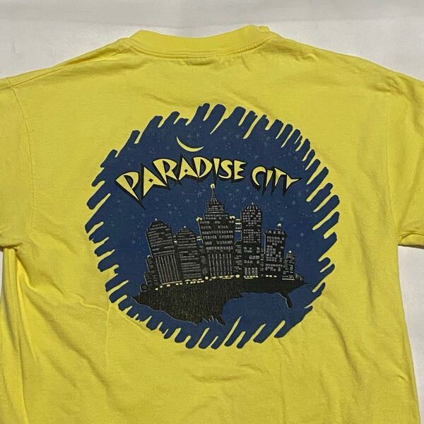 90's Hanes ヘインズ PARADISE CITY バックプリントTシャツ Mサイズ ビンテージ古着 90年代 80's vintage パラダイスシティ USA アメリカ