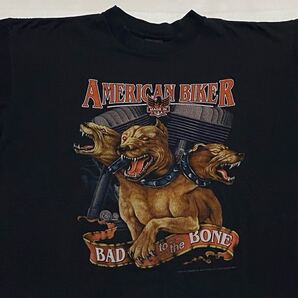 90's 3D EMBLEM 3頭ピットブル プリントTシャツ USA製 XLサイズ ビンテージ古着 ハーレー HARLEY DAVIDSON バイク モーターサイクル 90年代