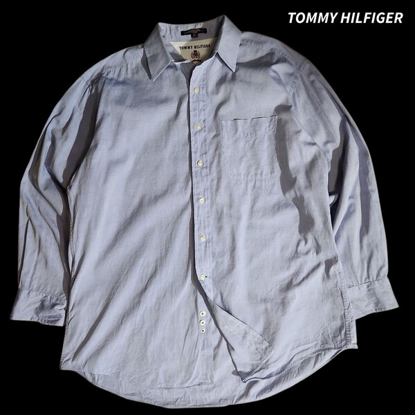 90年代 TOMMY HILFIGER オックスフォード長袖シャツ 2XLくらい ライトブルー 香港製 90s ドレス寄り 84350