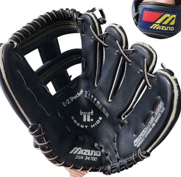 【極美品】 旧ロゴ ミズノ Mizuno 軟式 グローブ 右投げ LITE FLEX 黒 PROFESSIONAL MODEL 22-23 グラブ 野球