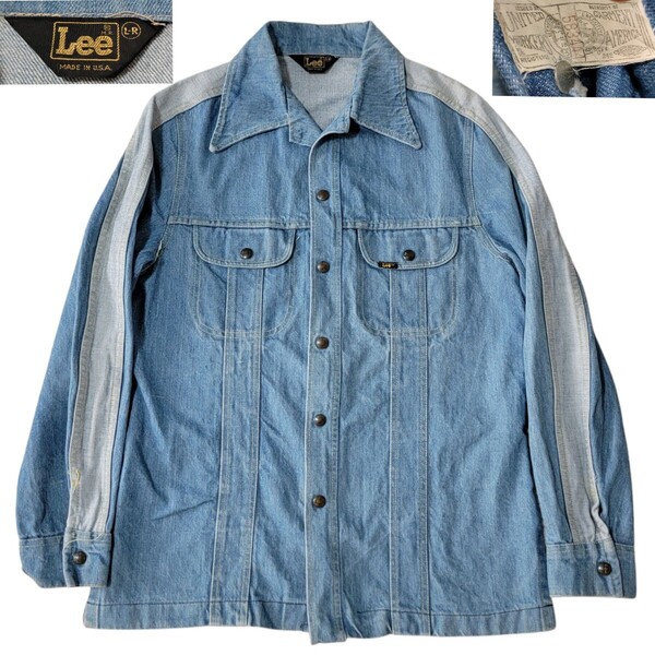 希少型 USA製 ヴィンテージ VINTAGE ユニオンチケット 70S リー Lee ブッシュジャケット L デニムジャケット MR カバーオール