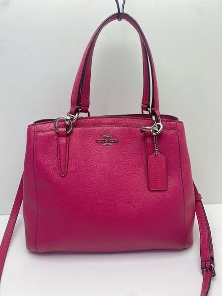 F788 極美品 COACH コーチ ショルダーバッグ 2WAY ハンドバッグ 斜め掛け レザー ピンク系 チャーム付き