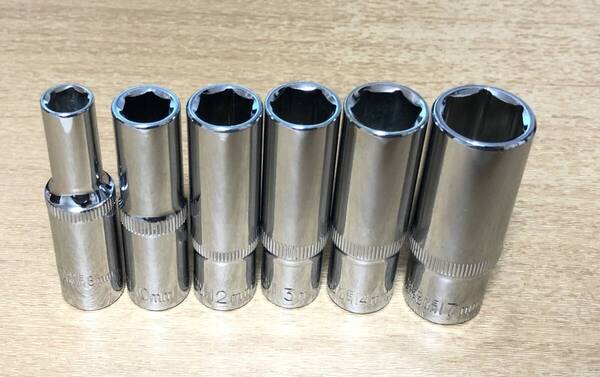 ディープソケット6点セット★ディープソケット 8・10・12・13・14・17 mm★ 3/8 9.5sq
