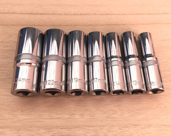 六角ディープソケット☆7本セット☆サイズ12、13、14、17、19、22、24mm ☆ 1/2