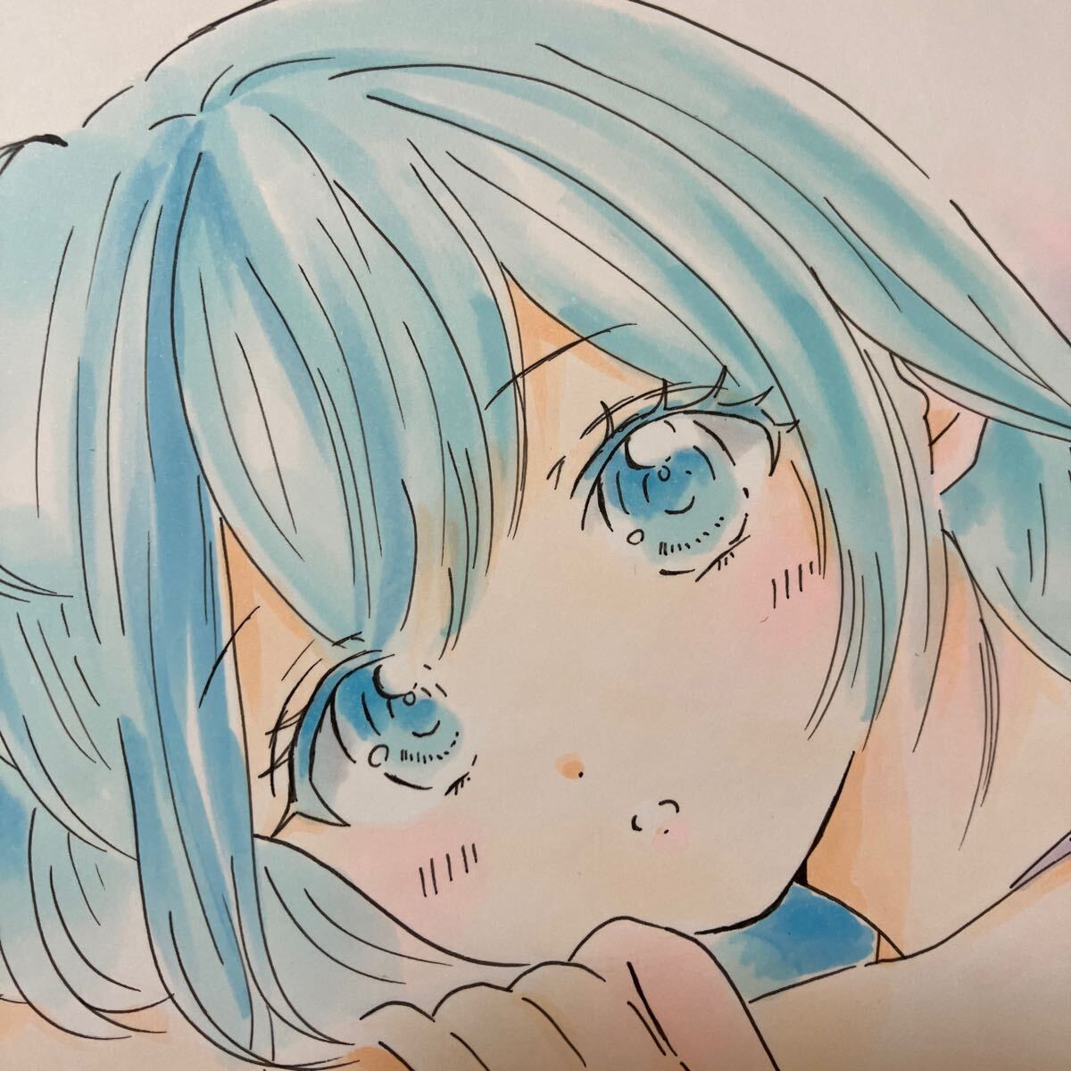手描きイラスト✢創作水彩原画『夏の青』