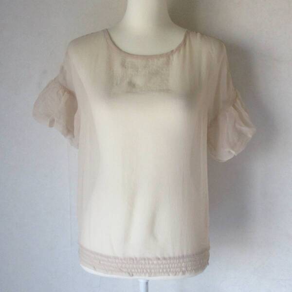 ☆新品☆価格10290円☆segret BABYLONE☆バルーン袖透け感ブラウス size M 38 ベージュ