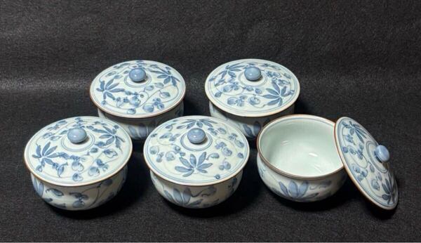 有田焼 慶田郎窯 蓋付茶器 染付 葉紋 湯呑 古代唐草 葉紋 蓋付き湯呑 茶器 茶器セット 陶磁器 和食器