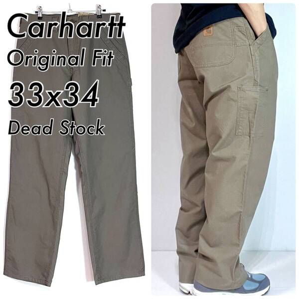 新品未使用 Carhartt カーハート W33 L34 ブラウン レザーパッチ ライトオンス ダック地ペインターパンツ B151 デッドストック p25033154