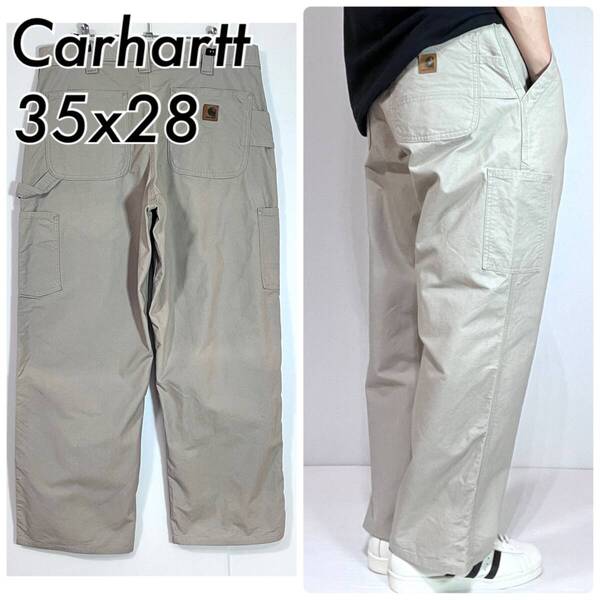Carhartt カーハート W35 L28 TAN タン サンドベージュ レザーピスネーム レザーパッチ ライトライトダック地 ペインターパンツ p25033156