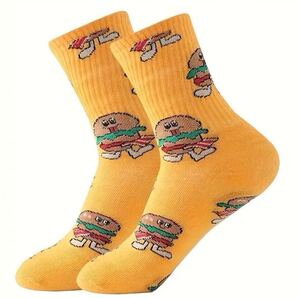 新品未使用品 ハンバーガー ファストフード ソックス 靴下 かわいい イエロー