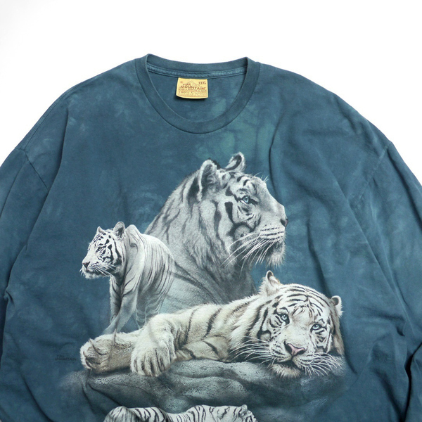 特大 XXXL USA製 90s THE MOUNTAIN ビンテージ タイガー 虎 アニマル プリント Tシャツ ロンT タイダイ染め ビッグサイズ 長袖 動物 古着