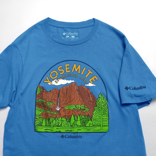 COLUMBIA YOSEMITE コロンビア ヨセミテ アメリカ 国立公園 プリント Tシャツ コットン ブルー 青 半袖 アウトドア アメカジ メンズ 古着 M