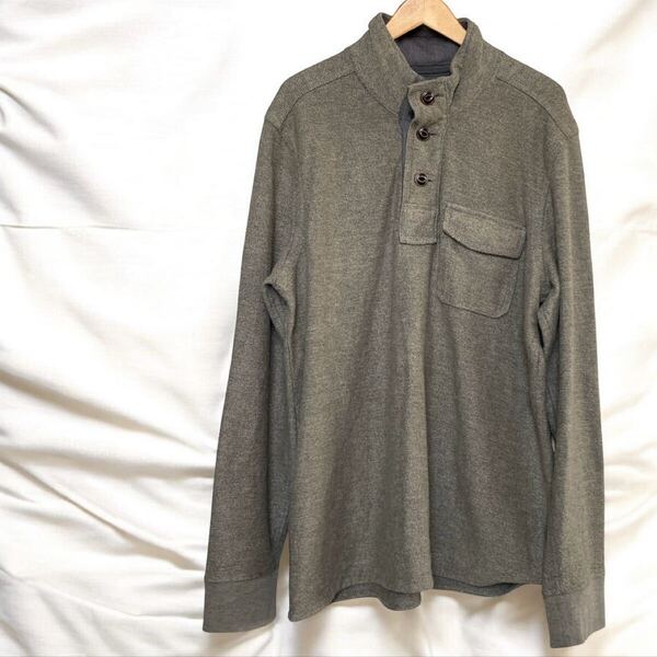 美品 エディーバウアー スタンドカラー 長袖 ヘンリーネック ポロシャツ ブラウン Eddie Bauer ロングスリーブ オーバーシルエット Tシャツ