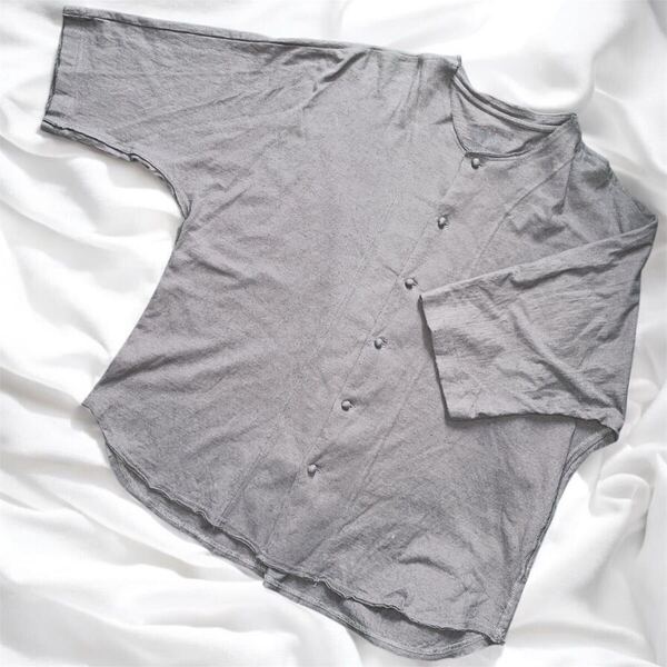 希少 美品 オムプリッセイッセイミヤケ チャイナボタン 裁ち切り リネン カットソー Homme Plisse Issey Miyake シャツ 薄手カーディガン
