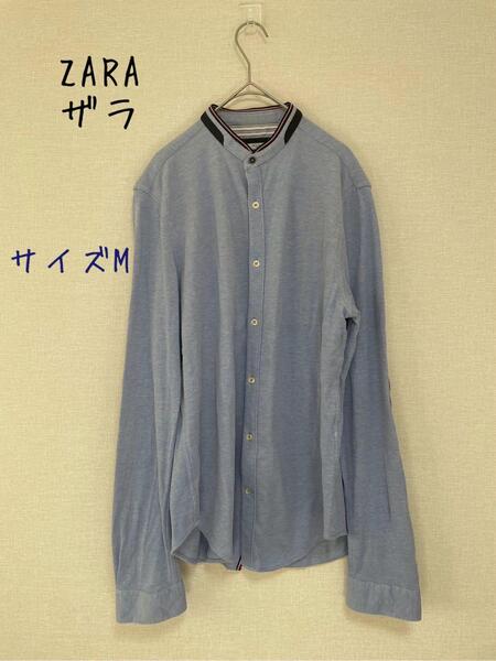 ZARA ザラ エルボーパッチ ノーカラーコットンシャツ USA M