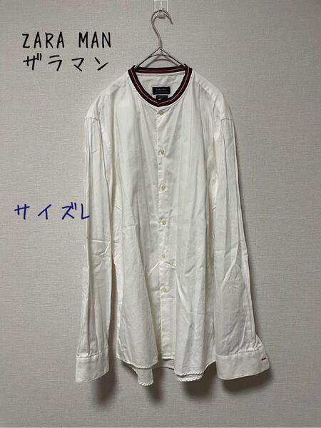 ZARA MAN ザラマン ノーカラーコットンシャツ USA L
