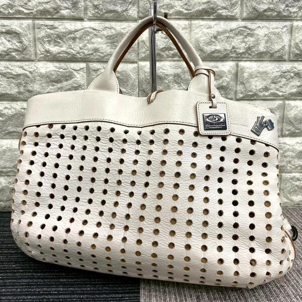 PELLE BORSA ペレボルサ パンチング ハンドバッグ レザー ホワイト