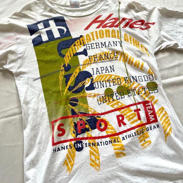 【L】 90s Hanes SPORT TEAM ヴィンテージ Tシャツ USA製 アメリカ製 古着 白 Vintage Tee 白T ヘインズ アスレチック
