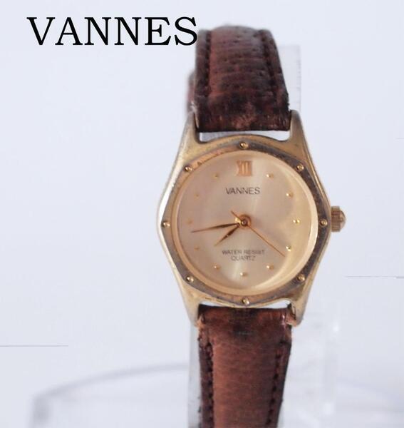 VANNES ゴールド&ブラウン レディース クォーツ腕時計 アートウォッチ ヴァンヌ ヴィンテージ