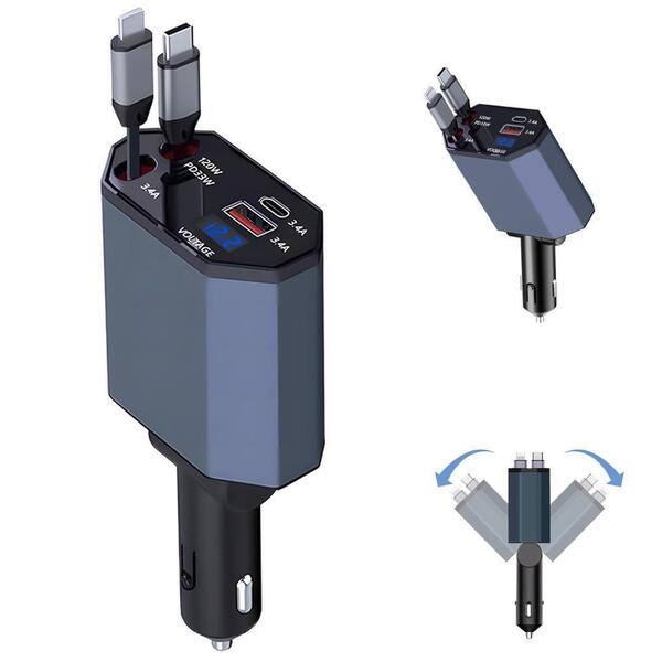 【急速充電・巻き取り式】シガーソケット 4台同時充電可能 車 充電器 USB