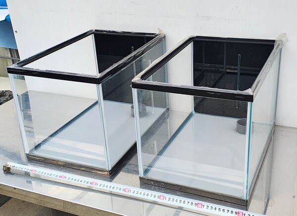 2本セット 新品 業務用 塩ビ底 オーバーフロー加工 GEX マリーナ ガラス水槽 黒バック仕様 新品② 幅300×奥450×高340mm 厚 3mm 送料無料