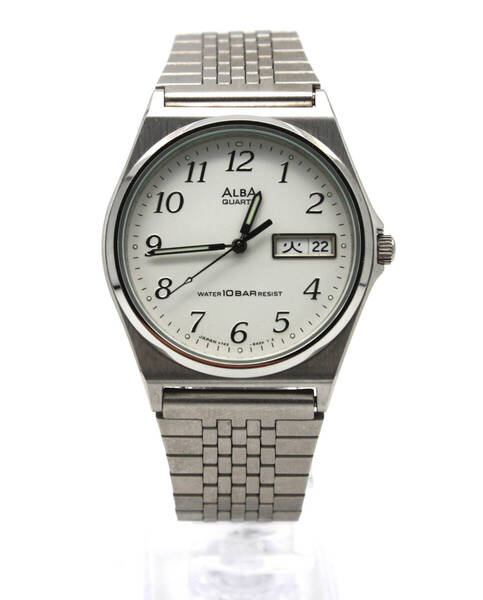 ◎美品 電池交換済 SEIKO セイコー ALBA アルバ ホワイトダイヤル デイデイト 腕時計 V743-8A10