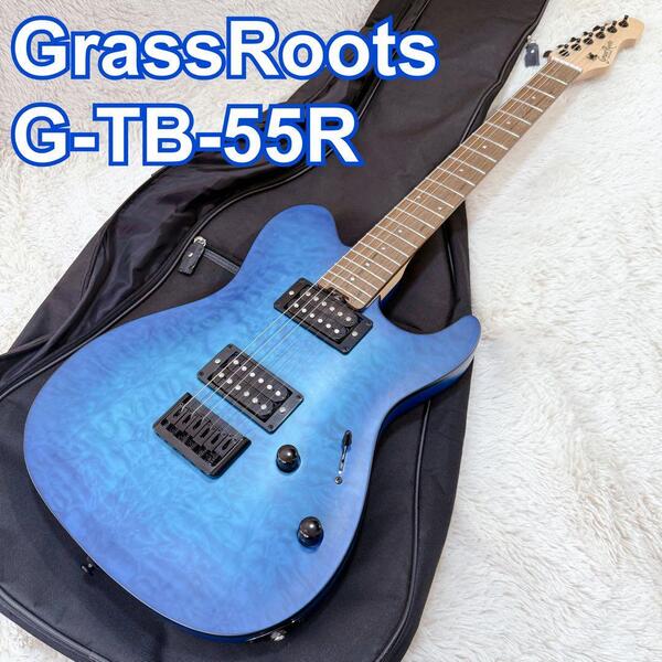◆美品◆ GrassRoots G-TB-55R グラスルーツ テレキャスター エレキギター See Thru Blue Sunburst Satin ESP ソフトケース ブルー