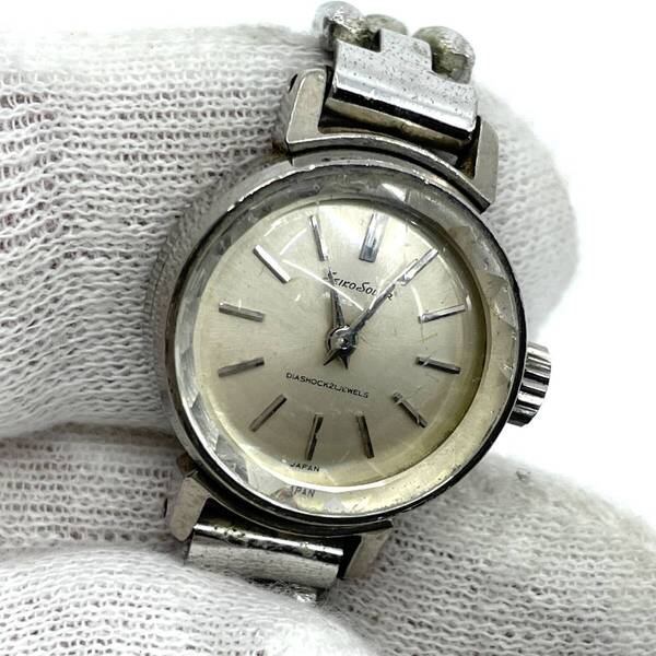 【稼働◯】SEIKO セイコー seiko solar 手巻き 腕時計 シルバー文字盤 21石 ラウンド ブレスウォッチ レディース 部品取り 10-0280