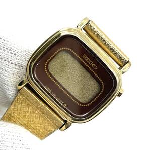 【電池切れ】SEIKO セイコー クォーツ 腕時計 デジタル文字盤 ゴールド×ブラウン 金属ベルト レディース 部品取り L221-5010