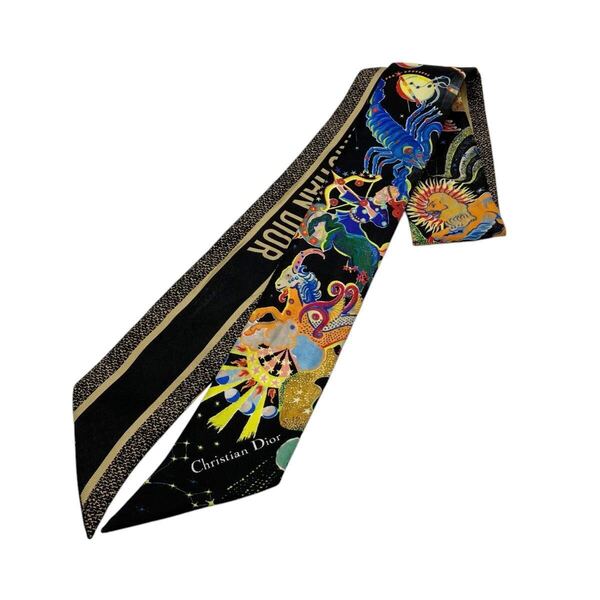 【美品】クリスチャンディオール DIOR ミッツァ ゾディアックファンタスティコ ZODIAC FANTASTICO シルクツイル スカーフ ブラック