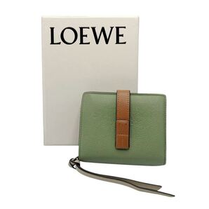 【良品】ロエベ LOEWE コンパクトジップウォレット 二つ折り財布 アナグラム グリーン