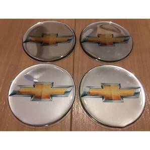 エンブレム 丸 48mm GM Chevrolet シボレーシルバー メッキ クラシック ロゴ ホイールキャップ 4枚 セット キット マッスルカー ピックア