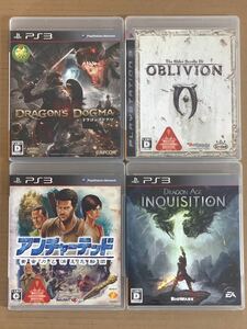 PS3ソフト 4本セット◇ドラゴンズドグマ オブリビオン アンチャーテッド ドラゴンエイジ インクイジション◇プレイステーション3 (E)