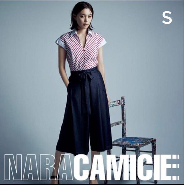美品 蛯原友里様着用 NARACAMICIE ナラカミーチェ イタリアン バイカラーストライプ 半袖シャツ S レッド系